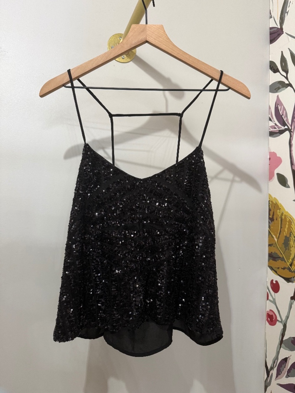 Black Sparkly V Neck Club Top